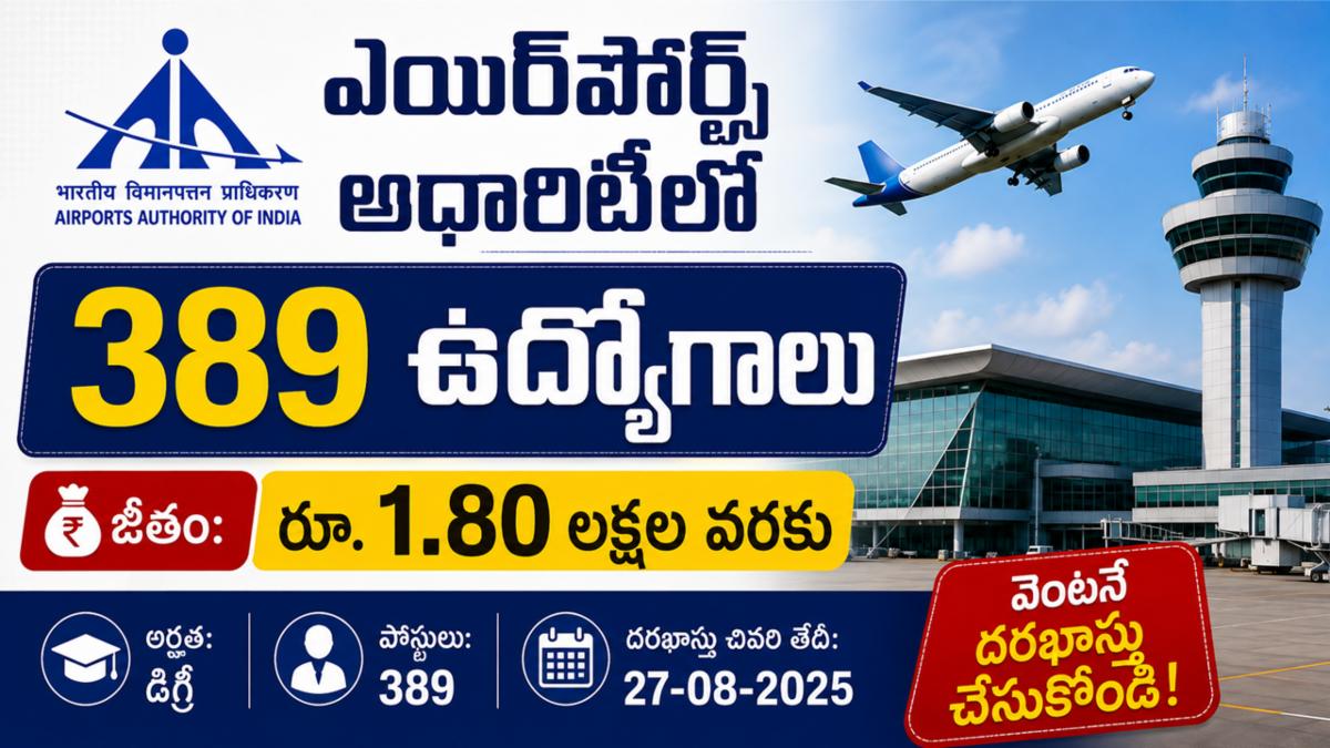 రూ. 1.80 లక్షల జీతంతో ఎయిర్‌పోర్ట్స్ అథారిటీలో 389 ఉద్యోగాలు
