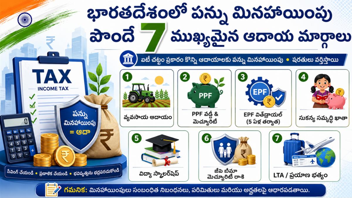భారతదేశంలో పన్ను మినహాయింపు పొందే 7 ముఖ్యమైన ఆదాయ మార్గాలు